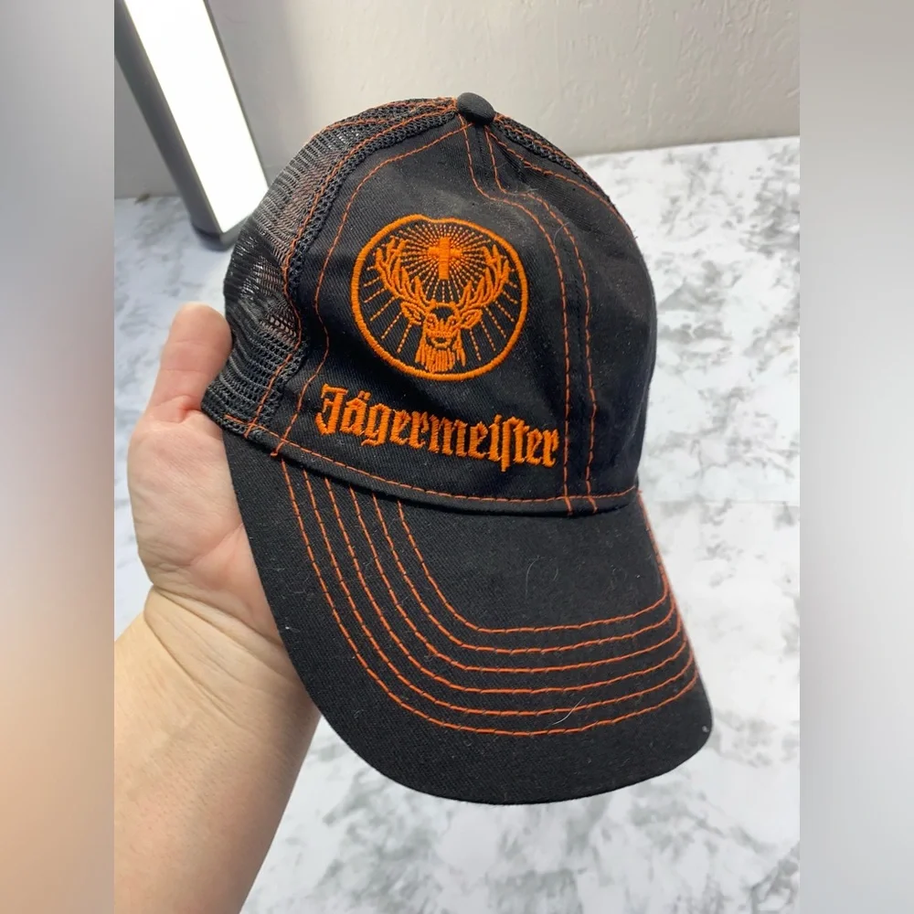 Jägermeister Y2K orange and black mesh snapback hat cap